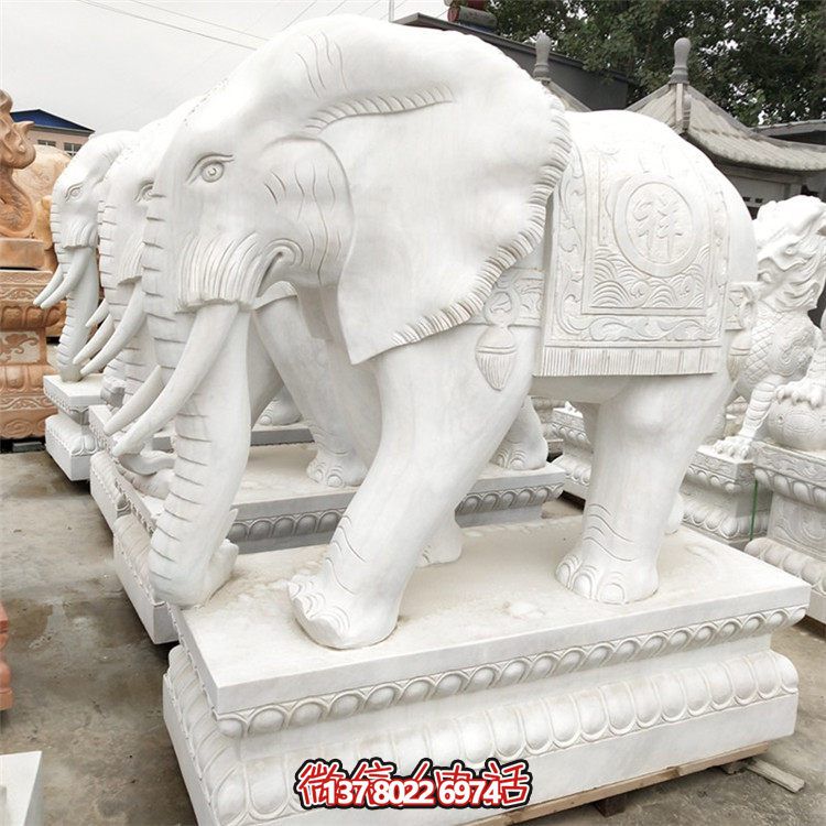 精美石雕大象雕塑，點綴別墅小區(qū)，增添大理石的高貴氣派