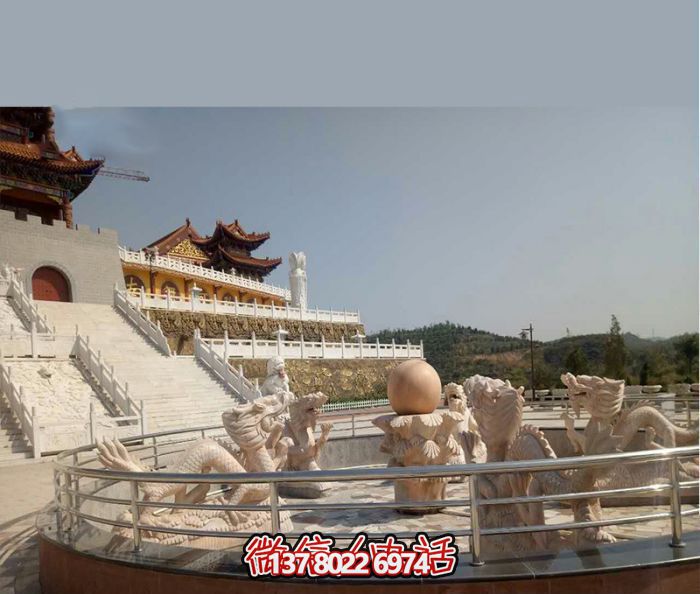 藝術(shù)燈光的魔力，紅龍戲球風(fēng)大型噴泉石雕秀