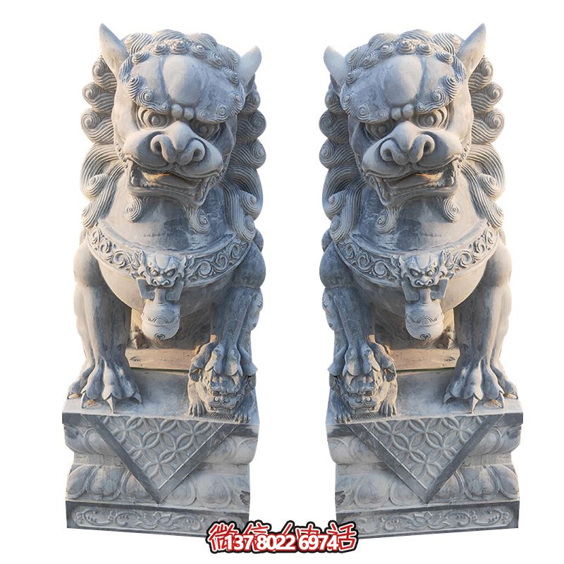 經典石雕大理獅子雕塑，精致祠堂裝飾