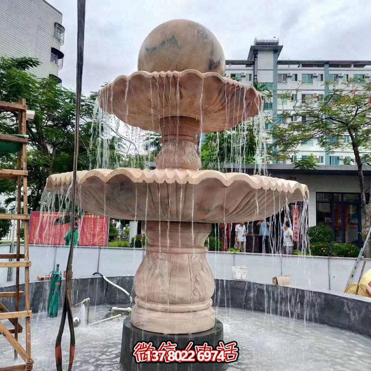 歐式大理石石雕流水噴泉，紅晚霞點(diǎn)綴