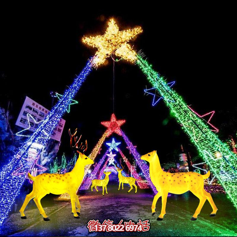 彩繪梅花鹿玻璃鋼雕塑，照明發光環繞