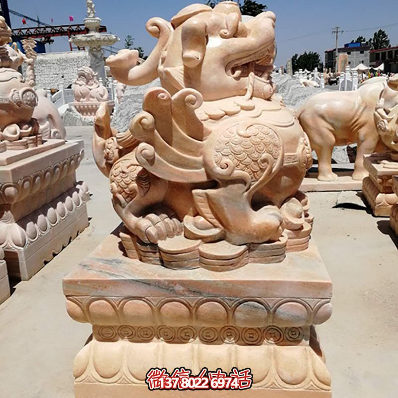 戶外園林大型仿真晚霞紅石雕麒麟雕塑 戶外園林大型仿真晚霞紅石雕麒麟雕塑