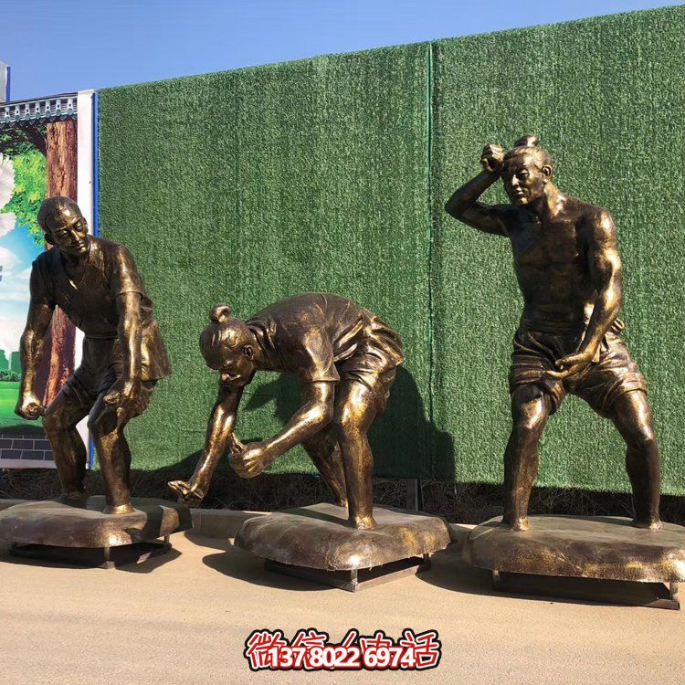 插秧，玻璃鋼仿銅民俗生活勞動人物雕塑