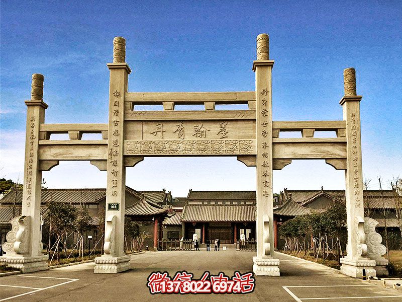 景區古建三門石柱簡易大理石牌坊 景區古建三門石柱簡易大理石牌坊