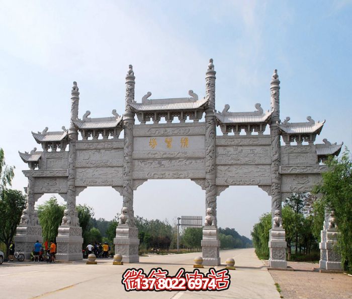 大型新款浮雕五門(mén)道路石雕牌坊 大型新款浮雕五門(mén)道路石雕牌坊