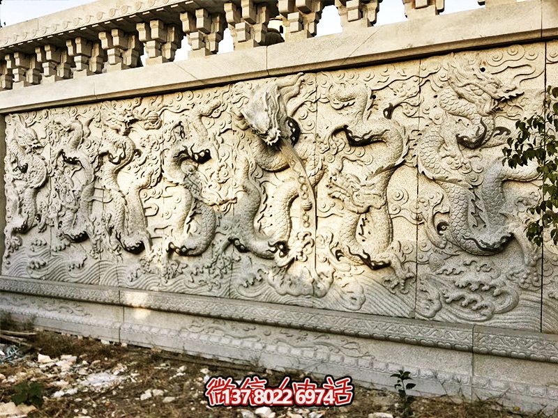 寺院青石九龍壁浮雕塑 寺院青石九龍壁浮雕塑