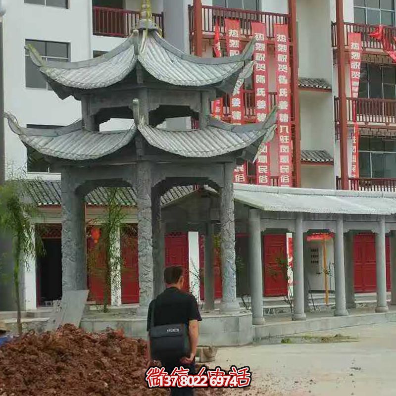 景區(qū)庭院擺放青石雕刻長廊雙層休閑涼亭 景區(qū)庭院擺放青石雕刻長廊雙層休閑涼亭