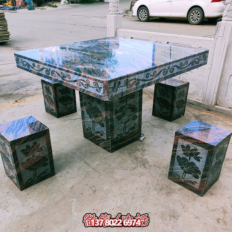 大理石石桌凳，正方形桌子凳子