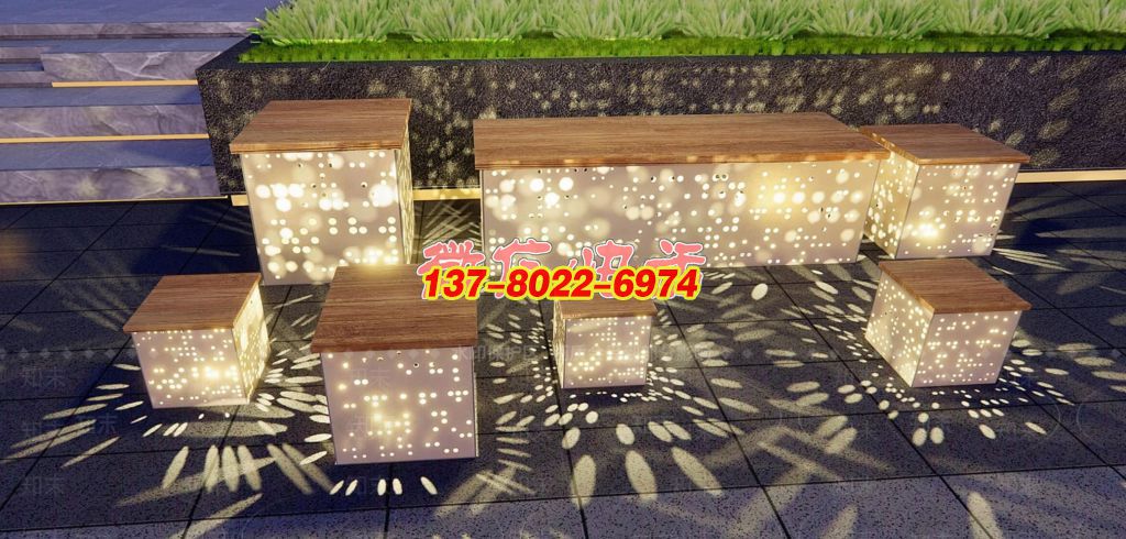 星影律動 —— 不銹鋼坐凳景觀雕塑