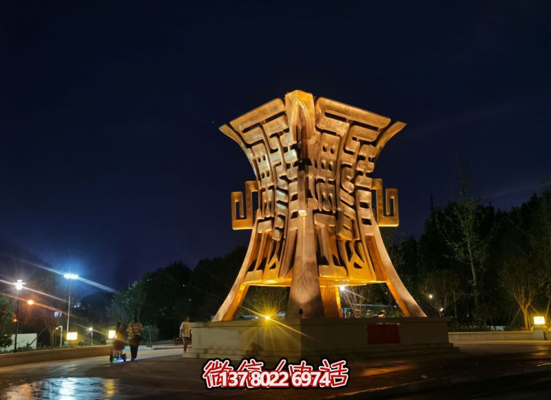 不銹鋼景觀(guān)鼎夜景燈光照射效果 不銹鋼景觀(guān)鼎夜景燈光照射效果